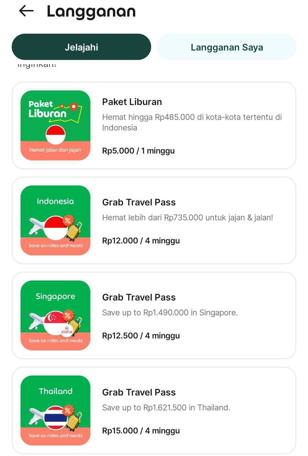 Contoh Travel Pass yang bisa Anda temukan di dalam aplikasi Grab.